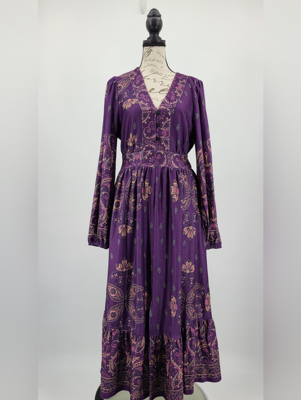 Modcloth Purple Paisley Witchy Boho Stevie Nicks Esque Maxi Dress Size Medium
